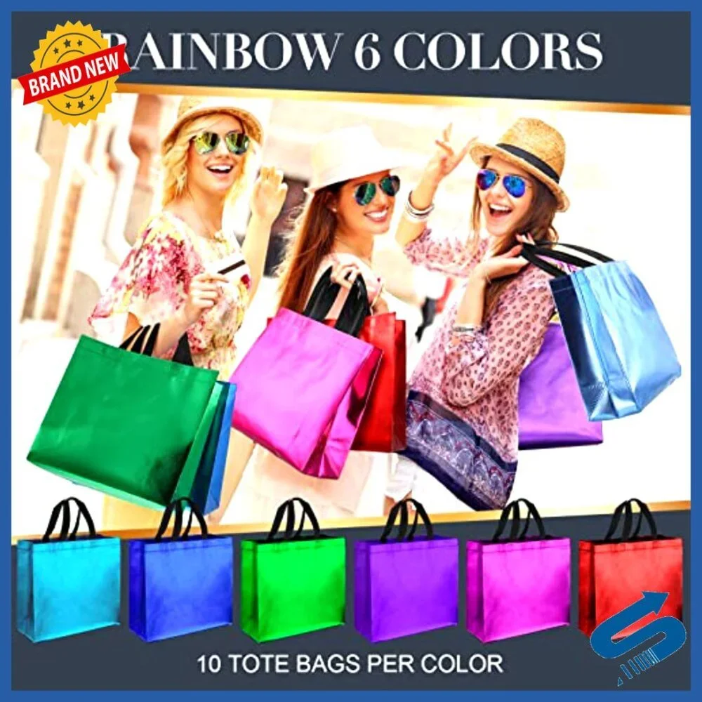 Reusable Tote Bags Set Multicolored Glittery Grocery Shopping Gift Bags